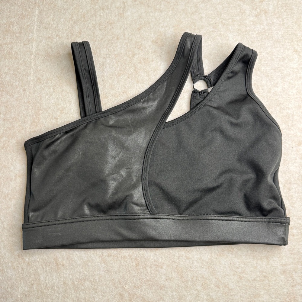 Laundry Shelli Segal Black Sports Bra One‎ Shoulder Asymmetrical Gym Workout XL
